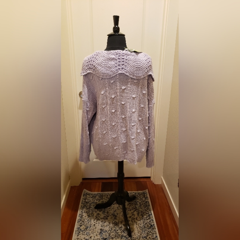 Sandy Liang (For Target) Off-the-Shoulder Lavender Sweater - Picture 6 of 12